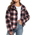 thumbnail image 2 of Roncen Womens Plaid Cropped Jackets Barn Lightweight Flannel Zip Up Utility Coat Casual Jacket with Pockets, 2 of 8