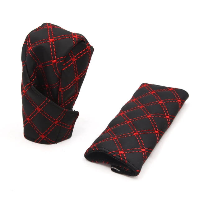 Unique Bargains 2 in 1 Faux Leather Car Gear Shift Knob Cover Hand Brake Sleeve Protector Set