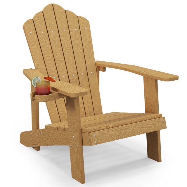 Gymax Chaise de Patio Résistante aux Intempéries, Style Adirondack, avec Porte-Gobelet, en Teck d'Indonésie