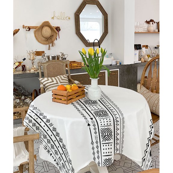 Black Geometric Tablecloth Square Table Cloth 54x54, Waterproof Tablecloth Outdoor Table Cloth, Boho Lines White Modern Abstract Art Washable Table Cover for Kitchen Dining Party