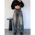 thumbnail image 4 of Pantalones Vaqueros de Pierna para Mujer, Desgastados, de Cintura Media, Estilo Vintage Y2K. Azul Retro M, 4 of 7
