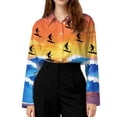 thumbnail image 5 of Minjewel Women's Hawaiian Shirt Long Sleeve Button Down Casual Blouse with Collar and Tropical Print for Women's Fashion Office Weekend Outfit,Saffron,M, 5 of 6