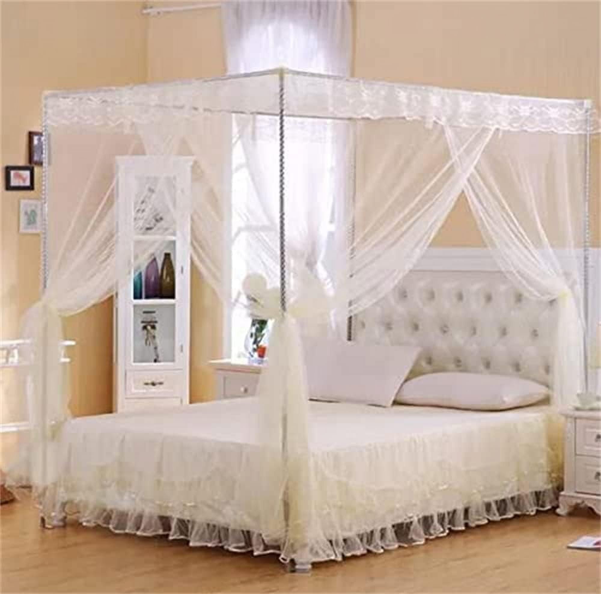 Canopy Bed Frame 4 Corners Stainless Steel Bed Mosquito Net Frame Bracket Fit Twin/Twin XL/Full/Queen Size 4.92*6.56*6.56ft
