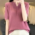 thumbnail image 2 of Annhoo Summer Tops for Women Half Sleeve Knit Striped Blouses V Neck Button Down Tees Going Out T-Shirts, 2 of 3
