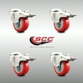 thumbnail image 2 of 3.5 Inch 316SS Red Polyurethane Swivel Bolt Hole Caster Set with Lock Brake, 2 of 2