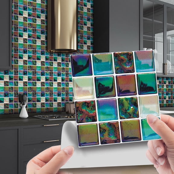 VINOIC 3D Crystal Wall Stickers - 10-Pack Glass Tile Decals, Waterproof Adhesive Backsplash for Kitchen Bathroom