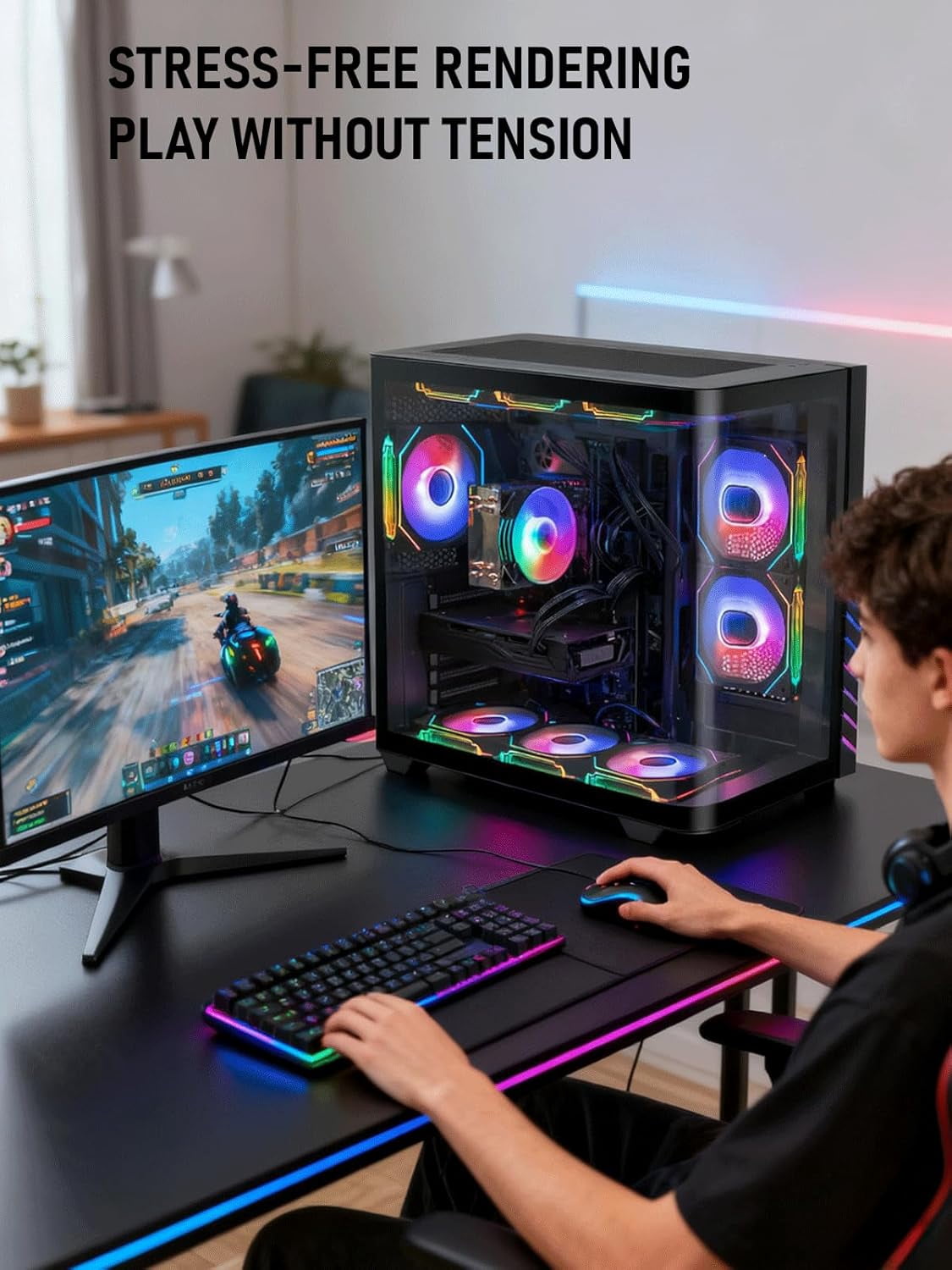 Gaming PC Desktop—i5-11600, RX 580 8GB, 16GB RAM, 512GB SSD+1TB HDD, WiFi 6, BT 5.4, Win11, 9× ARGB Fans | Ready for Fortnite/GTA V/Valorant