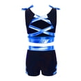 thumbnail image 4 of Moggemol Kids Girls Rhinestone Print Crop Tank Tops and Stretchy Shorts Set for Training Performance Blue 8, 4 of 5