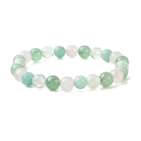 Natural Amazonite & Rose Quartz & Quartz & Green Aventurine Round Beaded Stretch Bracelets Virgo Inner Diameter: 2-1/8 inch(5.5cm)