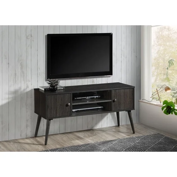 47" TV Stand for TVs up to 55 Inch, Stylish Entertainment Center w/ Open Storage Shelves & Cabinet, TV Media Console Table for Living Room, Espresso