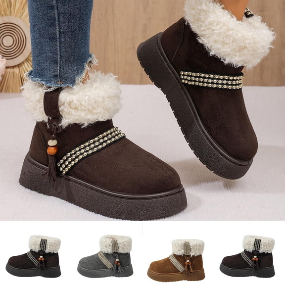 LEAVINGSUO Women's Snow Boots Fashionable Casual Winter Versatile Thick-Soled Warm Winter Shoes Brown 36