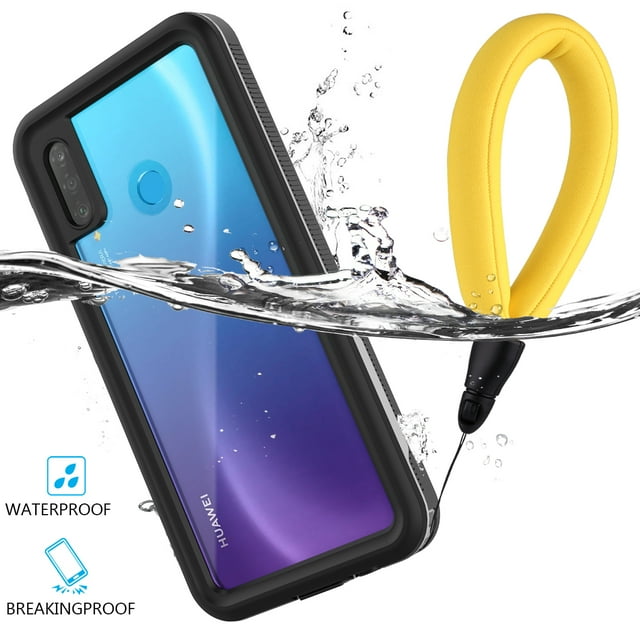 TORUBIA Waterproof Dustproof Case Cover For Huawei P30 Lite Waterproof Case 360 Degree Dots Pattern Protective Shell with Buoyancy Lanyard (Black)