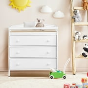 Costway 3 Drawer Baby Changing Table Infant Diaper Changing Station Wood with Safety Belt White