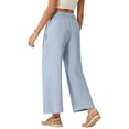 thumbnail image 4 of oiangi Wide Leg Pants Boho Smocked Elastic Waist Trousers Summer Beach Vacation Palazzo Pant with Pockets Blue M, 4 of 9