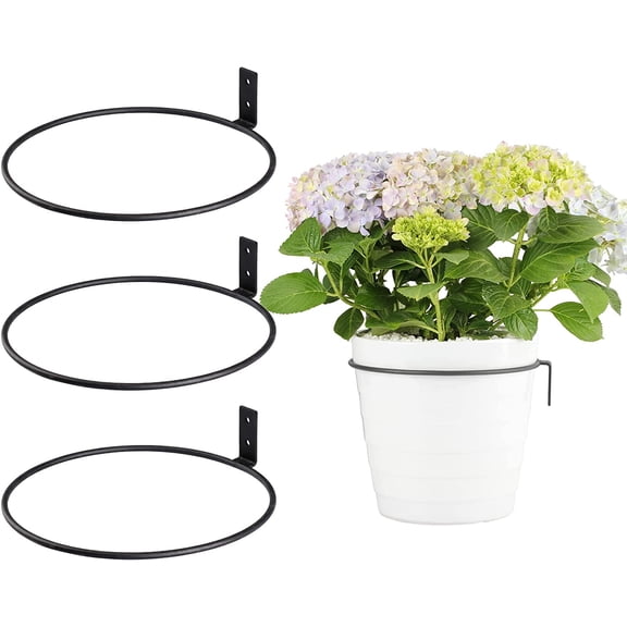 4 inch Flower Pot Holders for Outside,3 Pack Heavy Duty Flower Pot Ring Wall Planter for Plant Pots Indoor Outdoor Yard Decoration,Black