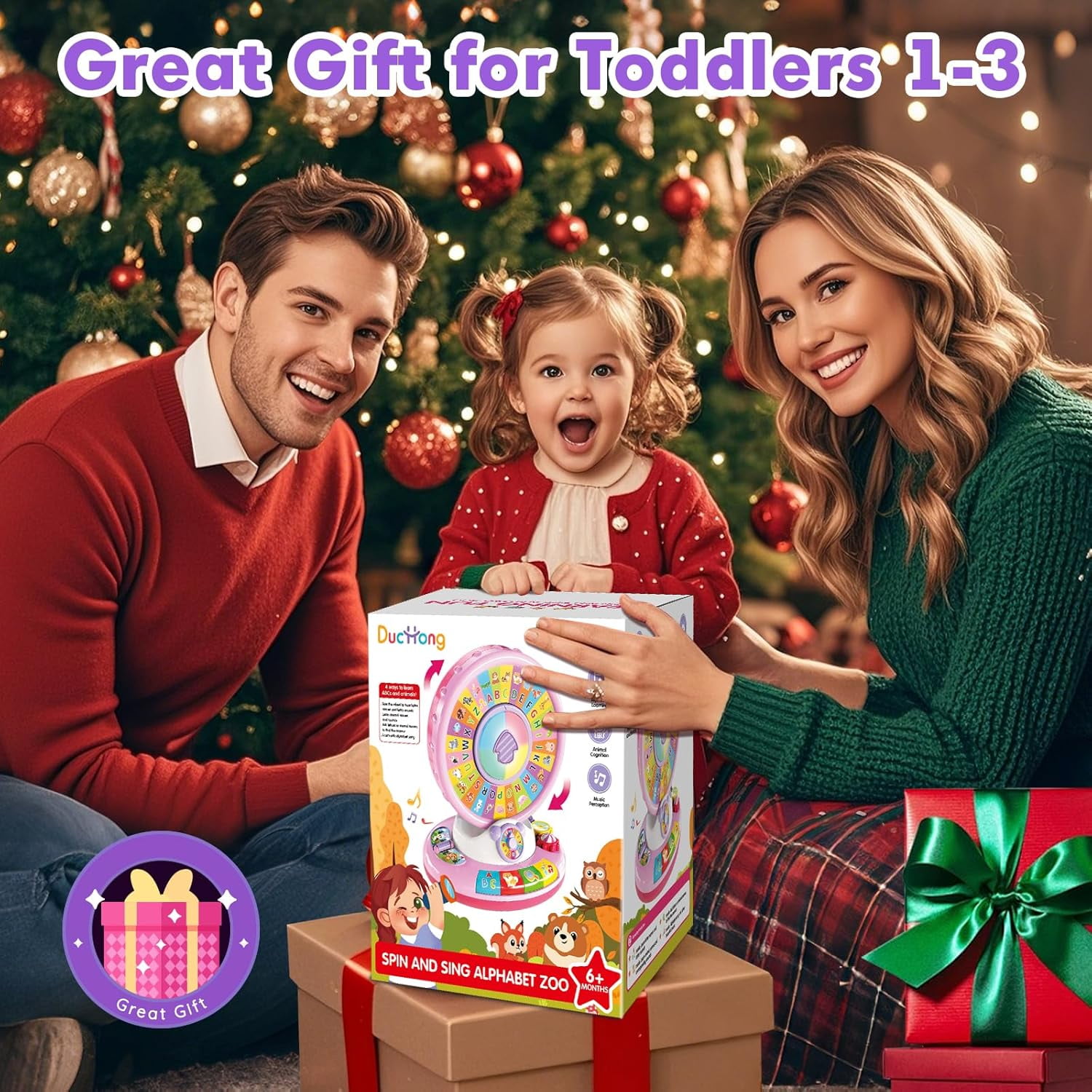 Learning Toy for 1 2 3 Year Old Girls, Spin and Sing Alphabet Zoo with Sounds, Interactive Educational Toys for Toddlers 1-3, Birthday Gifts for Baby Girls Boys 9-12-18 Months
