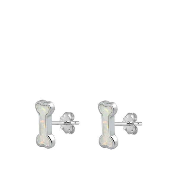 Cute Sterling Silver Dog Bone White Simulated Opal Stud High Polished Earrings 925 New Jewelry Female