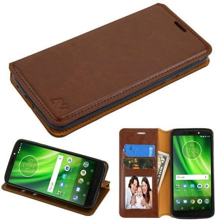 Flip Cover Set - Insten Stand Folio Flip Leather Wallet Flap Pouch Case Phone Cover For Motorola Moto G6 Forge/G6 Play - Brown