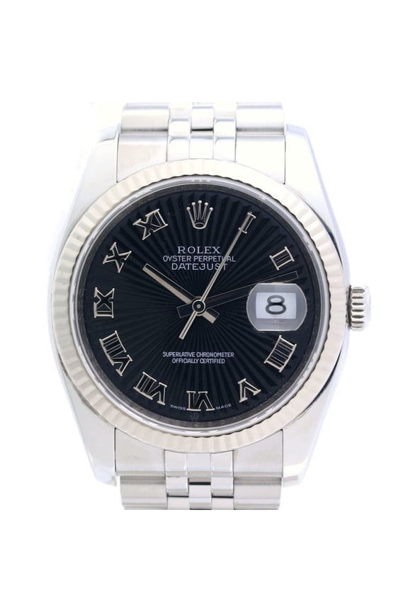 Pre-Owned ROLEX Datejust Black Sunbeam 116234 Men's Watch 18K White Gold x Stainless Steel 40293