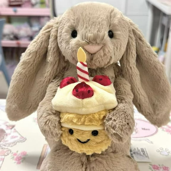 Cute Cake-Holding Bunny Plush Toy, Soft Heart Bunny Stuffed Animal, Adorable Cuddly Plush for Gifting, Comforting Hug Toy for Home Decor, Collectible Plush Doll