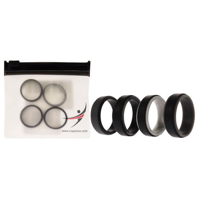 Juego de anillos escalonados de 2 capas de boda de silicona - Gris-Negro de ROQ para hombre - Anillo de 4 x 9 mm