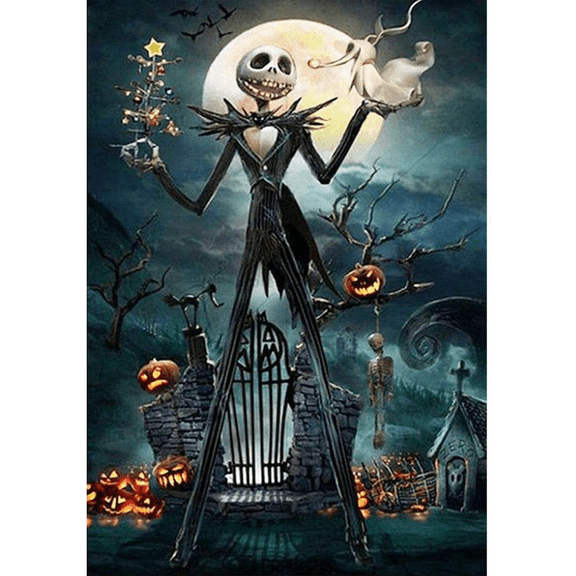 Adult DIY Diamond Painting Set,Jack and Sally Halloween Full Round Diamond Diamond Set, 5D Wall Painting Art,Gemstone Art Crafts Family Game Gift 15.8x11.8 inches