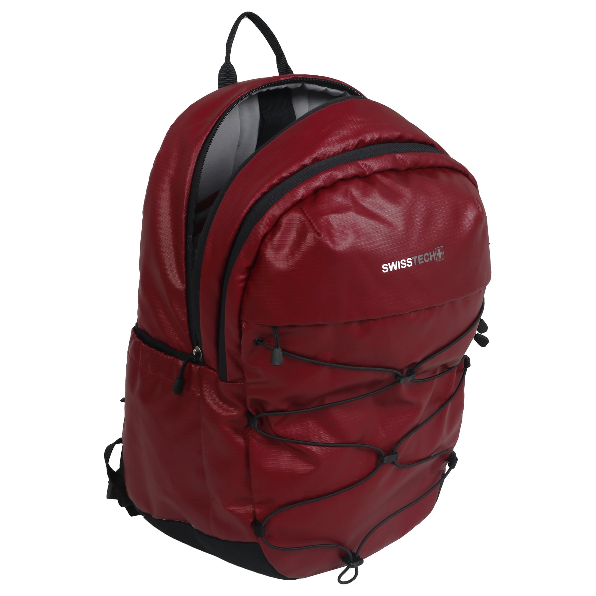 Swiss Tech Unisex Bungee 20 Liter Backpack for School or Work, Red, Ripstop Polyester, Teen and Adult