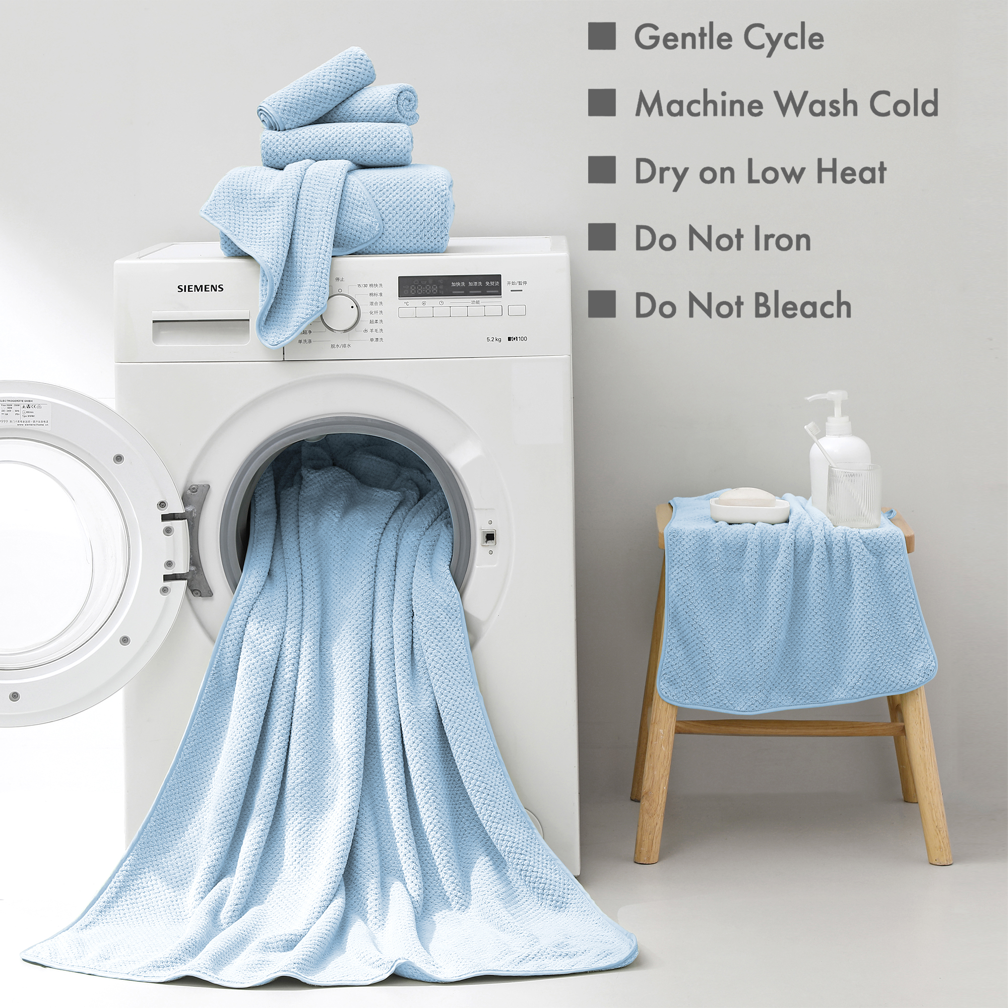 Jessy Home 8 Piece Towel Set Oversized Soft Cozy Towels 600 GSM Blue Plush Towel Set