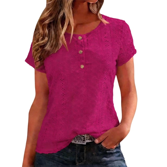 RXMEKW Short Sleeve Base Layer Top for Women with Mesh Fabric, Ribbed Knit, V-Neck and Half-Button Placket in Multi-Color for Casual and Layered Outfits