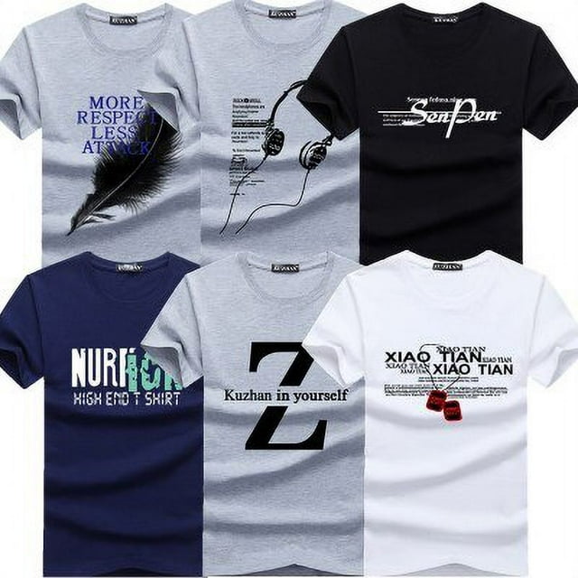 TEXIWAS-Camiseta ajustada con estampado de marca de moda para hombre, camiseta informal de cuello redondo, camisetas de algodón de talla grande M-5XL, 6 uds.