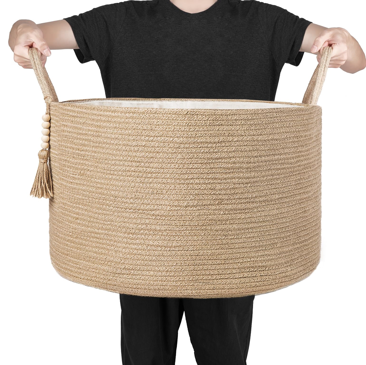 Brown 21.7" W × 13.8"L Woven Jute Storage Basket