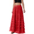 thumbnail image 3 of Women's Long Skirt Multilayer Mesh Pleated High Waist High Stretch Elegant Solid Color Cake Skirt, 3 of 10