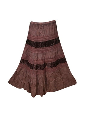 Mogul Womans Long Skirt Velvet Touch Rayon A-Line Boho Chic Tiered Gypsy Medieval Skirts