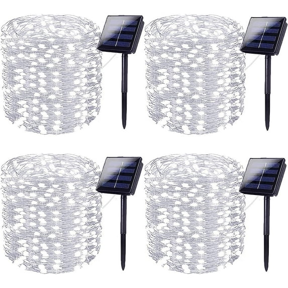 Morttic 4-Pack Each 132FT 400 LED Solar String Lights, Extra-Bright Christmas Decorations Outdoor with 8 Lighting Modes, Waterproof Fairy Lights for Garden Patio Party Halloween Xmas (White)