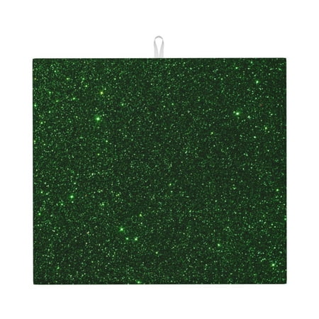 

Pofeuu Emerald Green Sparkling Print Ultra Water Absorbent Microfiber Dish Drying Mat Drying Mat for Kitchen Kitchen Counter Accessories