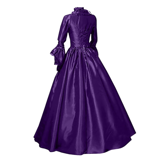 NMMUED Robe à Manches Longues pour Femmes Robe Gothique Tenues Gothiques pour Femmes Tenue Renaissance Femmes Cadeaux d'Halloween pour Femmes Costume Médiéval Femmes Robes Élégantes pour Femmes Violet m