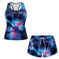 thumbnail image 3 of Xoenoiee Tie Dye Print Women Plus Size Tankini Swimsuits Tummy Control Two Piece Bathing Suit Breathable Swimwear with Shorts, 2XL, 3 of 7