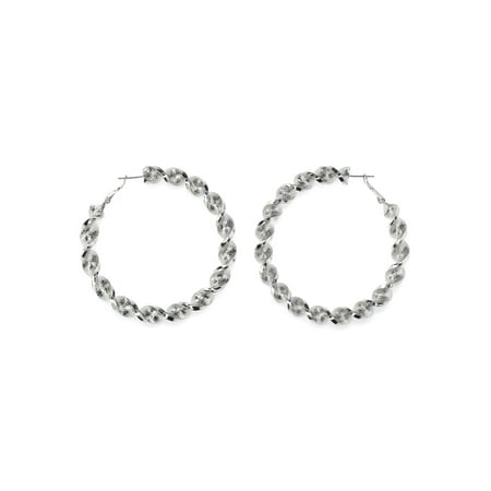 Madden NYC Women's Fashion Rhodium Tone Twist Large Hoop Earrings