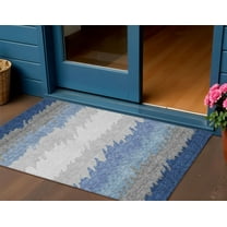 3' X 5' Navy Blue Gray And Silver Striped Washable Indoor Outdoor Area Rug