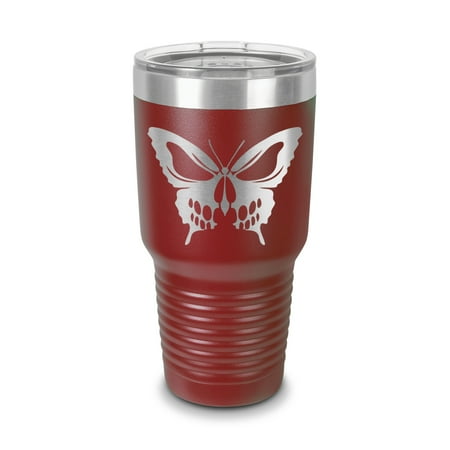 

Skull Butterfly Tumbler 30 oz - Laser Engraved w/ Clear Lid - Stainless Steel - Vacuum Insulated - Double Walled - Travel Mug - butter fly skull - Maroon