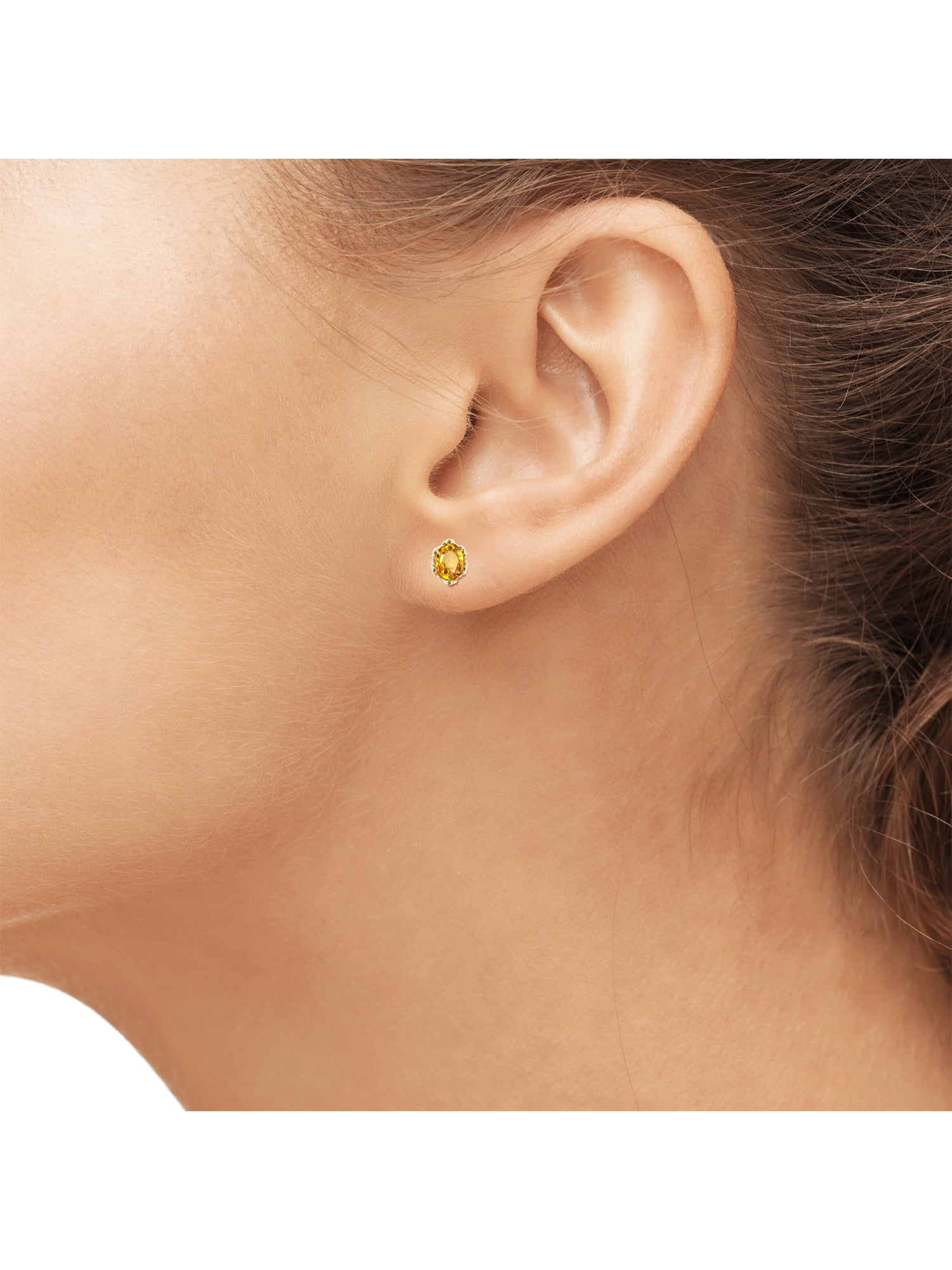 JewelersClub 0.33 CTW Citrine Stud Earrings – 14K Gold Plated Silver (.925)| Hypoallergenic Studs for Women - Oval Cut Set with Push Backs