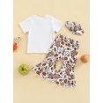 thumbnail image 4 of TSEXIEFOOFU Kid Girls Halloween Pants Set Letters Print T-shirt with Pumpkin Coffee Print Flare Pants and Bowknot Headband, 4 of 8