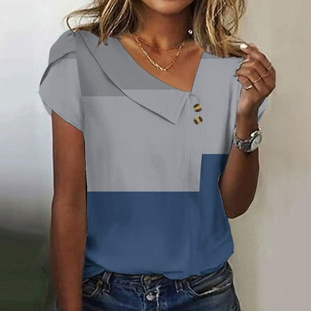 Qhnvtd Crop Tops Long Sleeve Y2k Funnel Neck Black T Shirts Womens White Tank Top Women s V-Neck Fashion Casual Printed Button-Up Blouse T-shirt Tops Blouse Blue