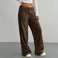thumbnail image 5 of Bloomae Corduroy Wide Leg Cargo Pants for Women Trendy Basic Solid Color Casual Button Stretch High Waisted Elastic Trousers Dress Pants with Pockets Coffee S, 5 of 9