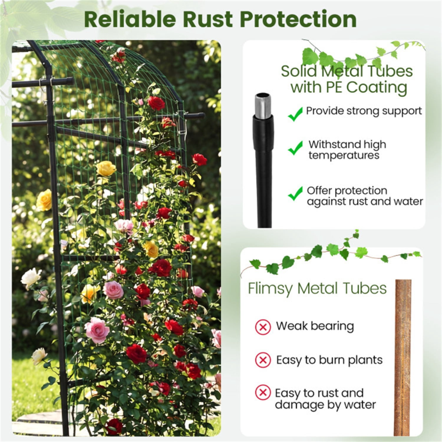 7.5 Ft Adjustable Garden Arch Trellis for Climbing Plants, PE-Coated Metal Tunnel Trellis for Cucumber Grape