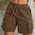 thumbnail image 2 of Oksale Womens Bermuda Shorts Elastic Drawstring Cargo Shorts with Pockets Trendy High Waisted Summer Shorts for Active Outdoor Brown M, 2 of 6