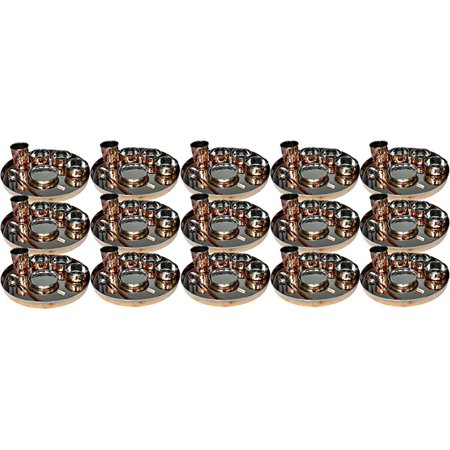 

Pack of 15 Stainless Steel Copper Traditional Dinnerware Set of Thali Plate Bowls Glass and Spoon Diameter 13-Inch