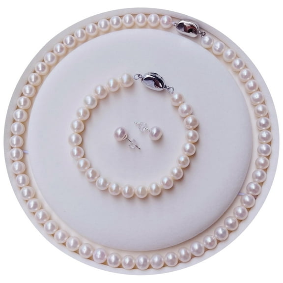 YONGMAN Freshwater Cultured Pearl Necklace Set with AAA  Quality Real Pearls Includes Stunning Bracelet and Stud Earrings Jewelry Set for Women