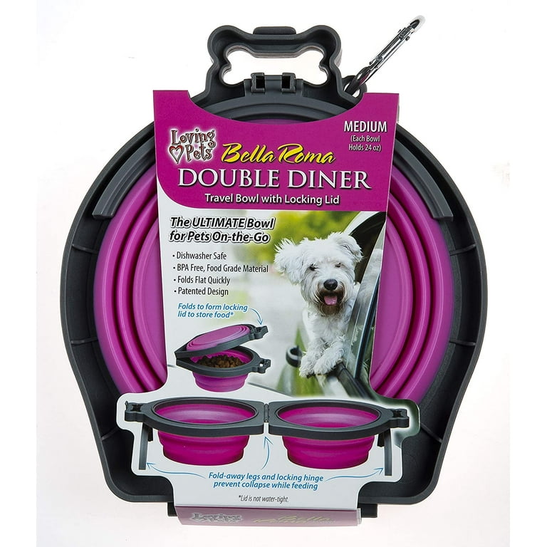 Loving Pets Pink Bella Roma Travel Double Diner Bowl