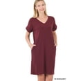 thumbnail image 2 of TheLovely Women & Plus Rolled Short Sleeve V-Neck Midi Trapeze Tunic Dress, 2 of 3